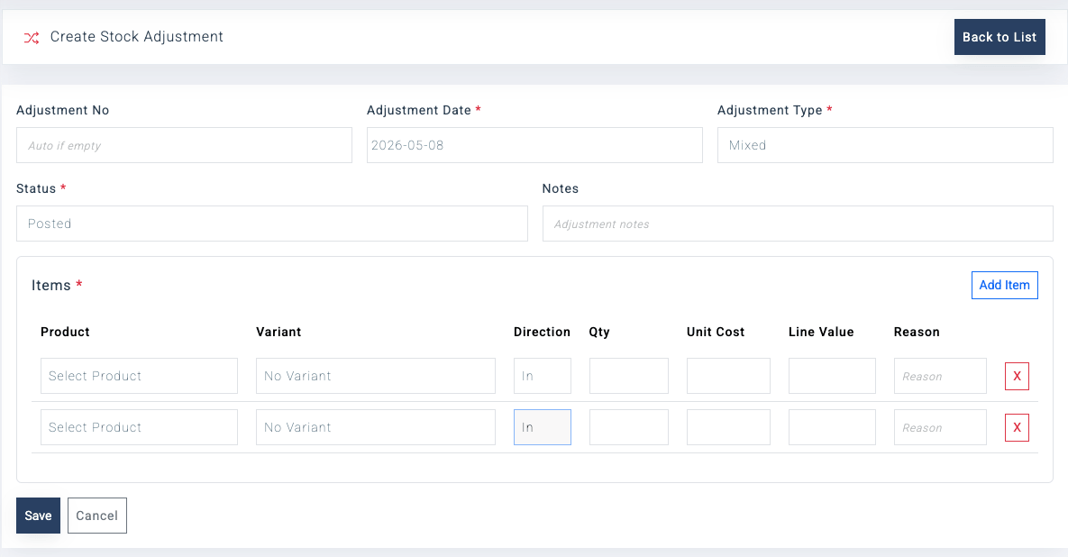 Stock Adjustment & Movement