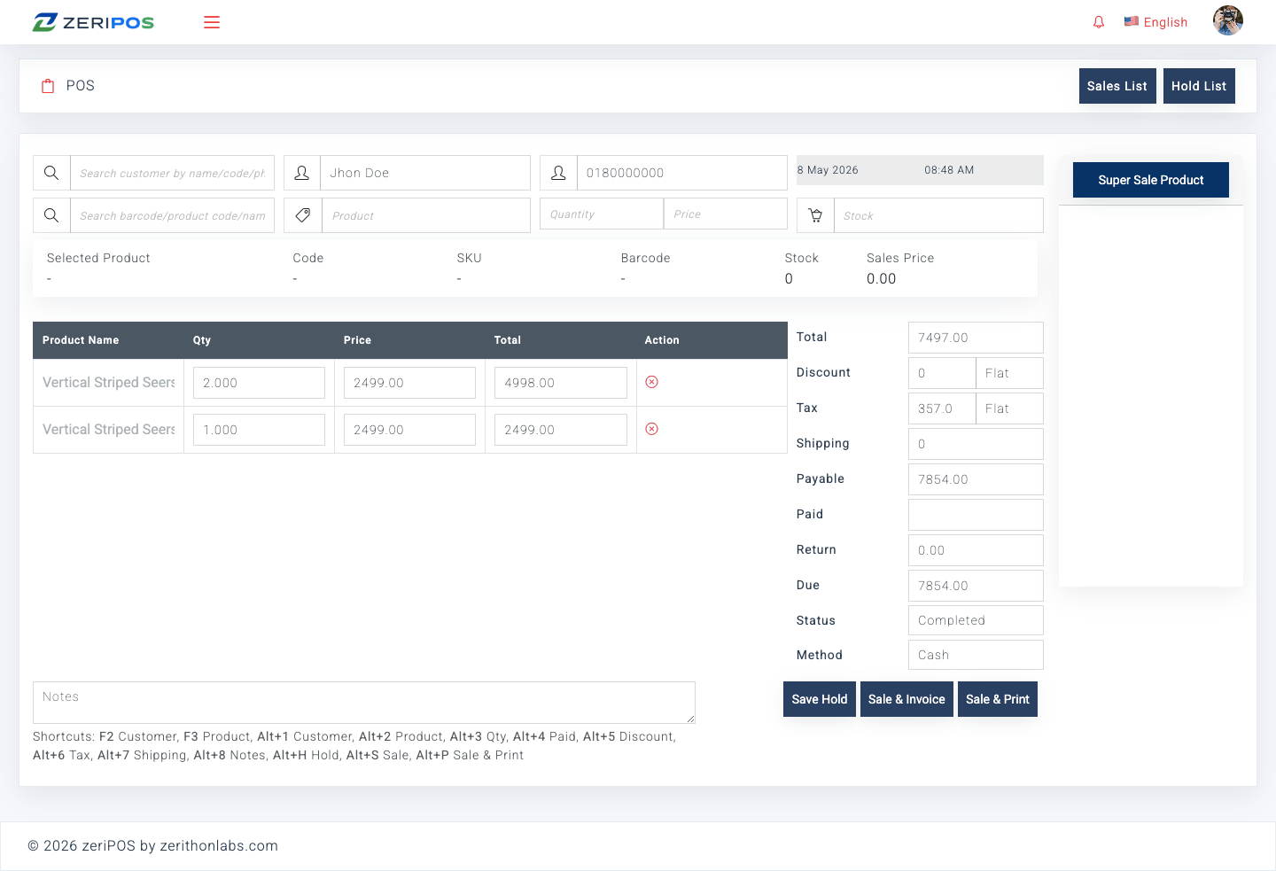 Modern POS Billing Screen